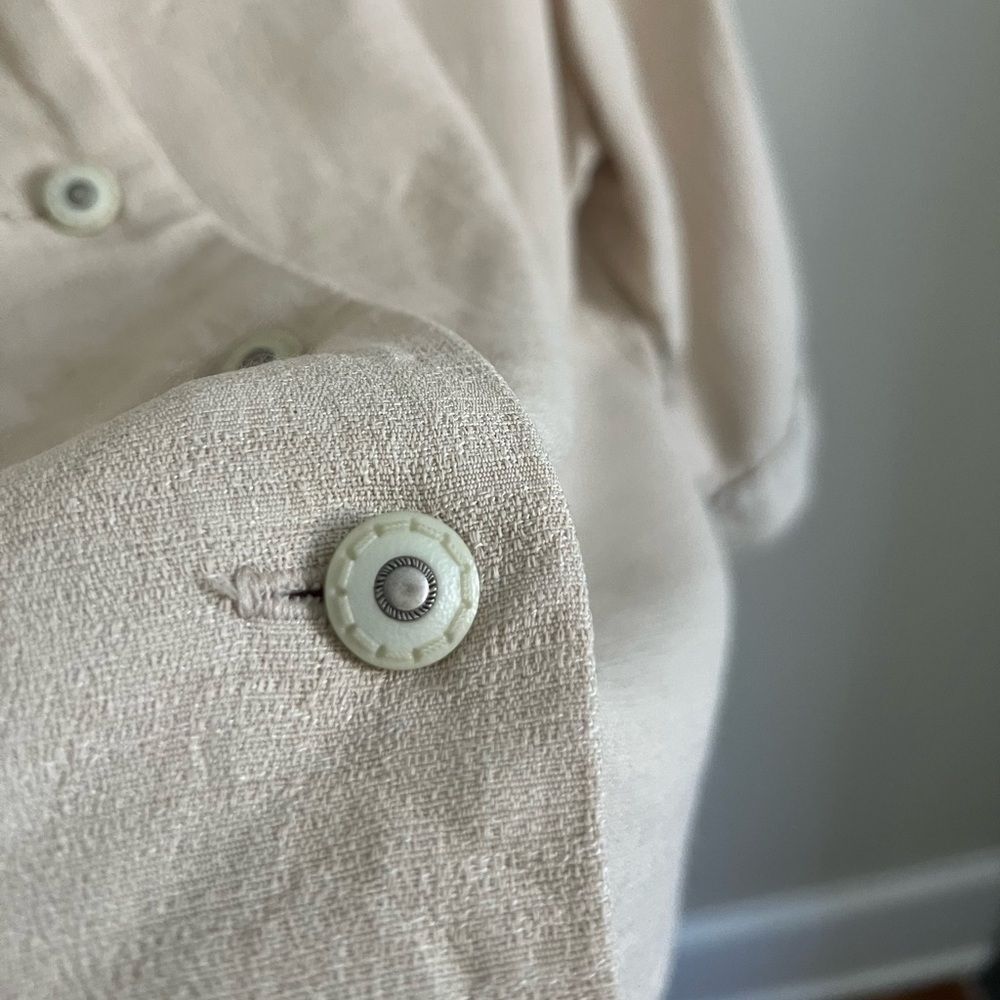 Vintage Abstract Embroidered Button Up Blouse Womens L Petite Linen Look 90s - Picture 8 of 10